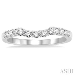 3/8 ctw Raised Arched Center Round Cut Diamond Wedding Band in 14K White Gold