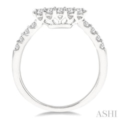 3/8 ctw Raised Arched Center Round Cut Diamond Wedding Band in 14K White Gold