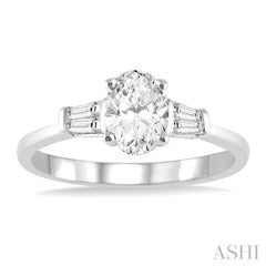 1/2 ctw Baguette and Oval Cut Diamond Ladies Engagement Ring with 1/3 Ct Oval Cut Center Stone in 14K White Gold