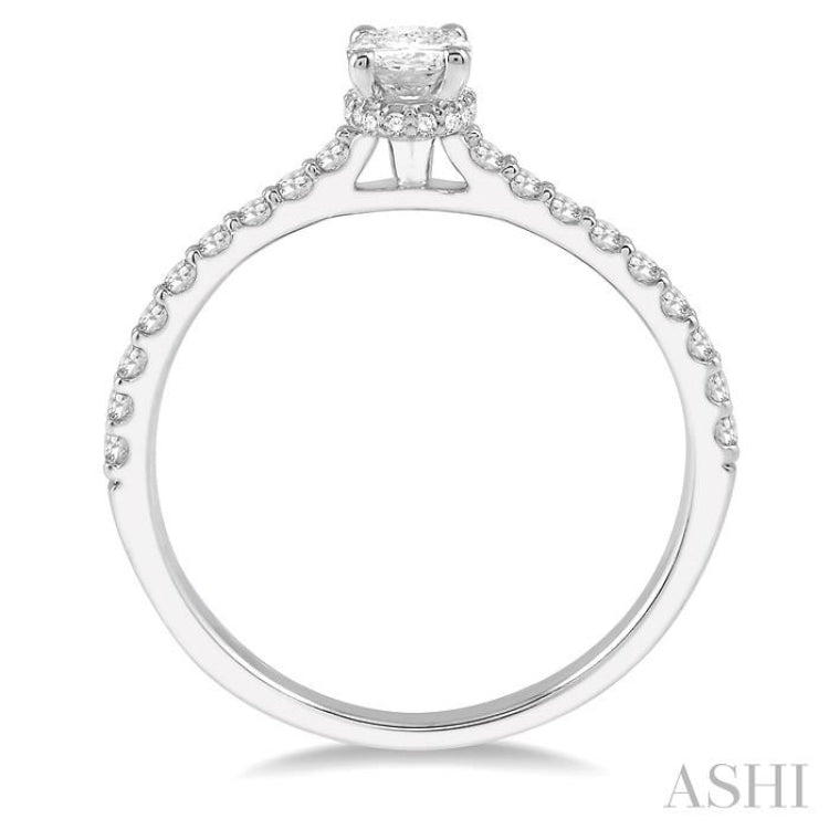 1/2 Ctw Round Cut Diamond Engagement Ring With 1/4 ct Oval Cut Center Stone in 14K White Gold