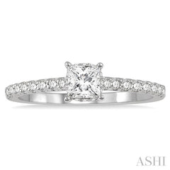 1/2 Ctw Round Cut Diamond Engagement Ring With 1/4 ct Princess Cut Center Stone in 14K White Gold