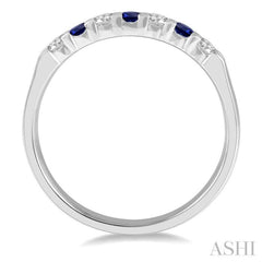 1/5 ctw Round Cut Diamond and 2.3MM Sapphire Precious Wedding Band in 14K White Gold