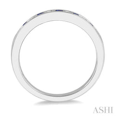 1/5 ctw Round Cut Diamond and 2MM Sapphire Precious Wedding Band in 14K White Gold