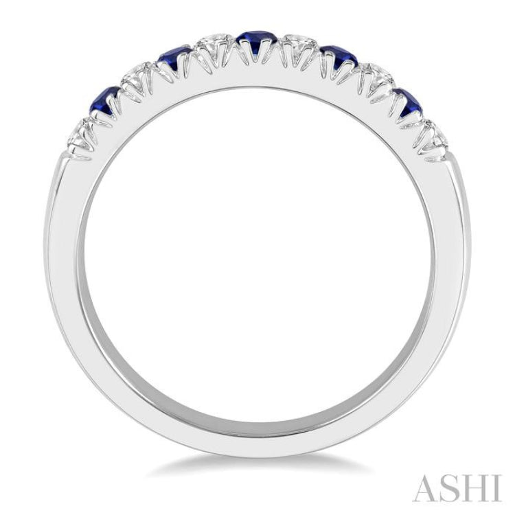 1/5 ctw Round Cut Diamond and 2MM Sapphire Precious Wedding Band in 14K White Gold