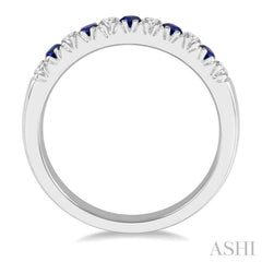 1/5 ctw Round Cut Diamond and 2MM Sapphire Precious Wedding Band in 14K White Gold