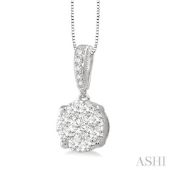 1/2 Ctw Lovebright Round Cut Diamond Pendant in 14K White Gold with Chain