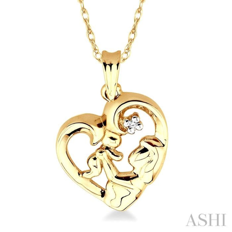 1/50 Ctw Round Cut Diamond Child & Mom Heart Shaped Pendant in 10K Yellow Gold With Chain