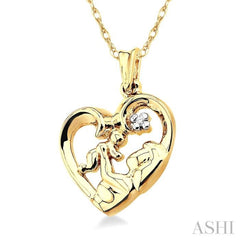 1/50 Ctw Round Cut Diamond Child & Mom Heart Shaped Pendant in 10K Yellow Gold With Chain