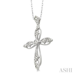 1/6 Ctw Round Cut Diamond Cross Pendant in 14K White Gold with Chain