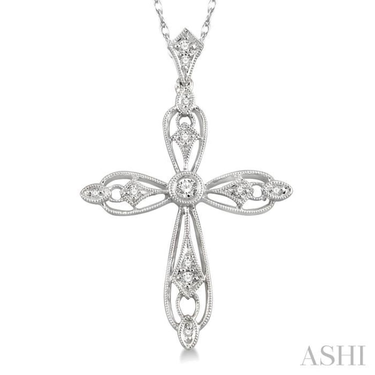 1/6 Ctw Round Cut Diamond Cross Pendant in 14K White Gold with Chain