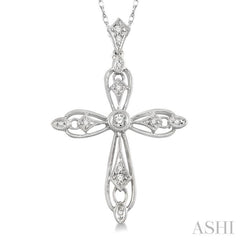 1/6 Ctw Round Cut Diamond Cross Pendant in 14K White Gold with Chain