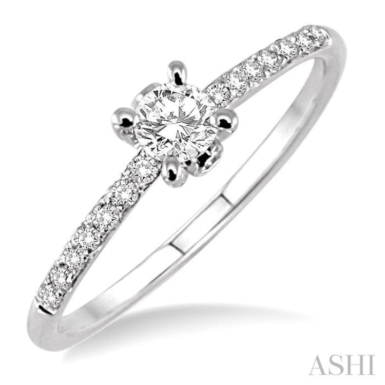 1/3 Ctw Diamond Engagement Ring with 1/5 Ct Round Cut Center Stone in 14K White Gold