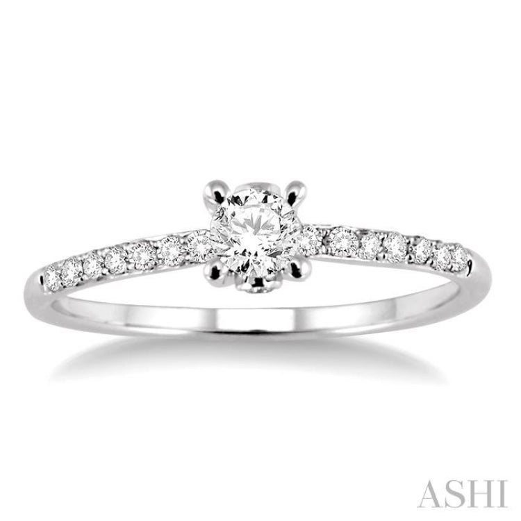 1/3 Ctw Diamond Engagement Ring with 1/5 Ct Round Cut Center Stone in 14K White Gold