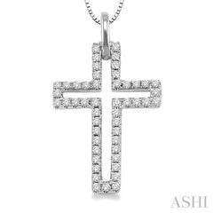 1/4 Ctw Round Cut Diamond Cross Pendant in 14K White Gold with Chain