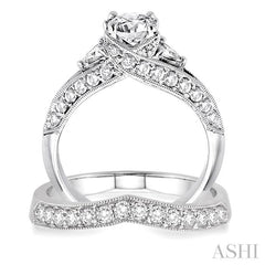 1 3/4 Ctw Diamond Wedding Set with 1 1/2 Ctw Round Cut Engagement Ring and 1/3 Ctw Wedding Band in 14K White Gold