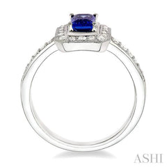 6x4MM Octagon Cut Sapphire and 1/3 Ctw Round Cut Diamond Precious Ring in 18K White Gold