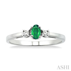 5x3 MM Oval Cut Emerald and 1/20 Ctw Round Cut Diamond Ring in 10K White Gold