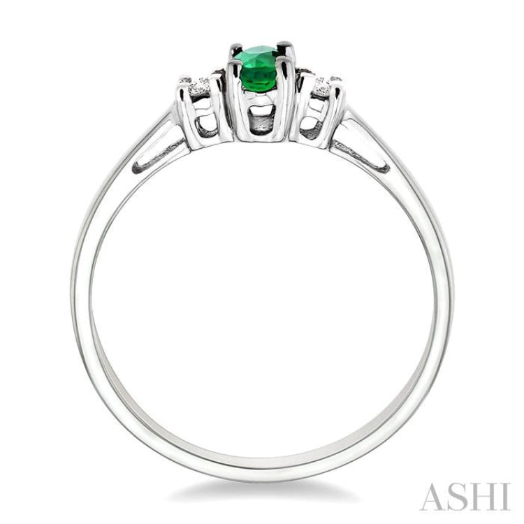 5x3 MM Oval Cut Emerald and 1/20 Ctw Round Cut Diamond Ring in 10K White Gold