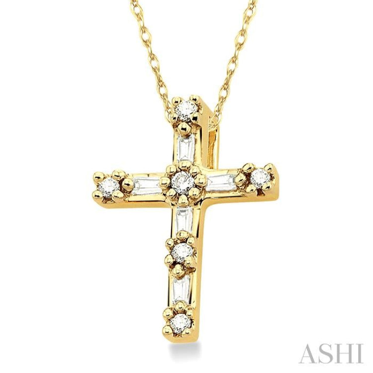 1/10 Ctw Diamond Cross Pendant in 10K Yellow Gold with Chain