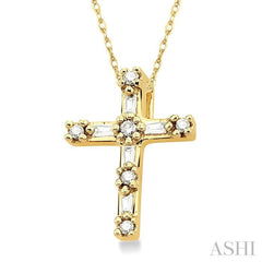 1/10 Ctw Diamond Cross Pendant in 10K Yellow Gold with Chain