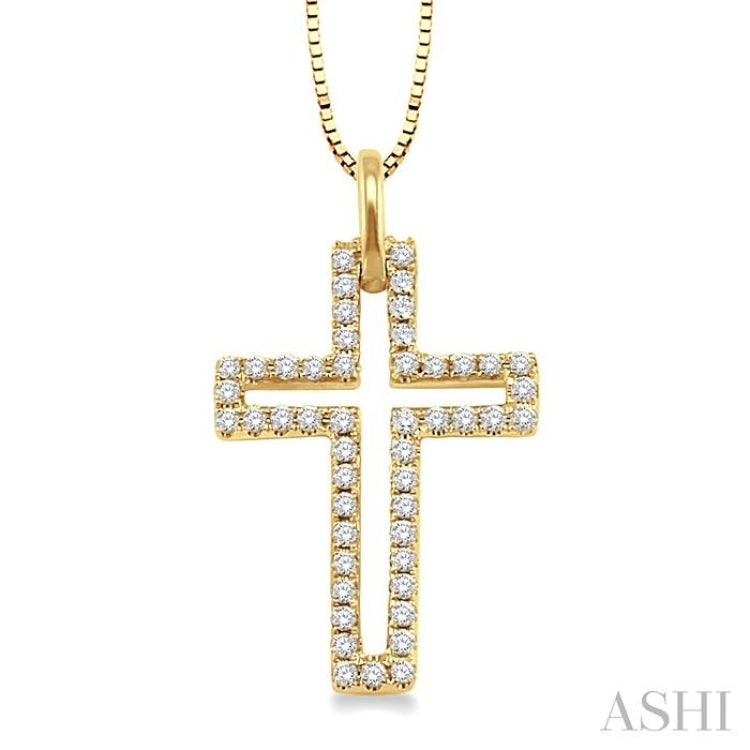 1/4 Ctw Round Cut Diamond Cross Pendant in 10K Yellow Gold with Chain