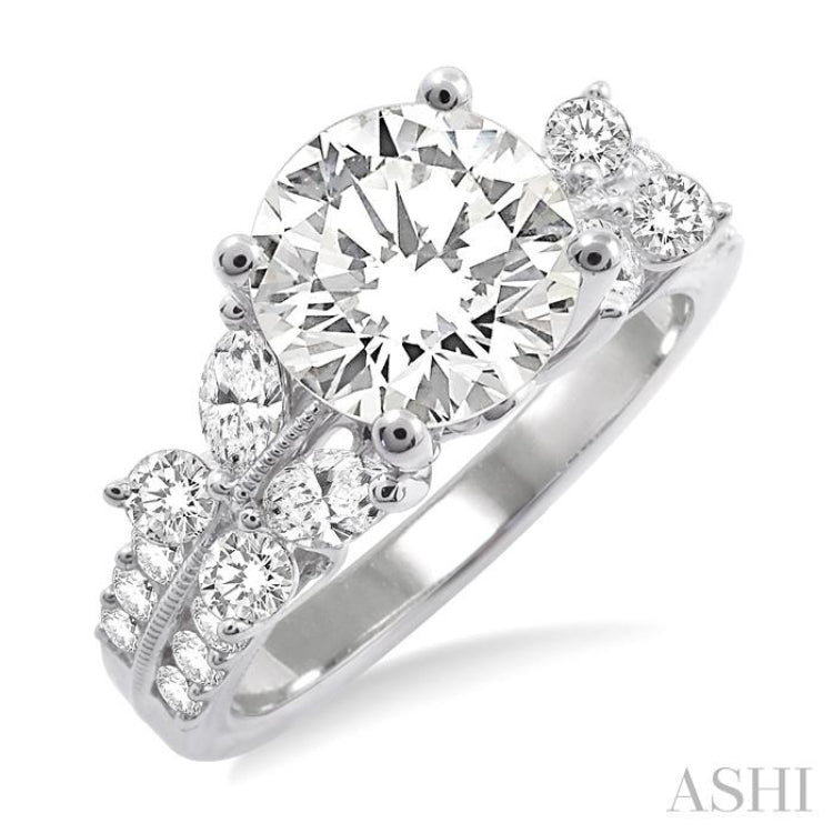 1 Ctw Diamond Semi-Mount Engagement Ring in 14K White Gold