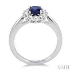 7X5mm Oval Shape Sapphire and 1/3 Ctw Round Cut Diamond Precious Ring in 14K White Gold