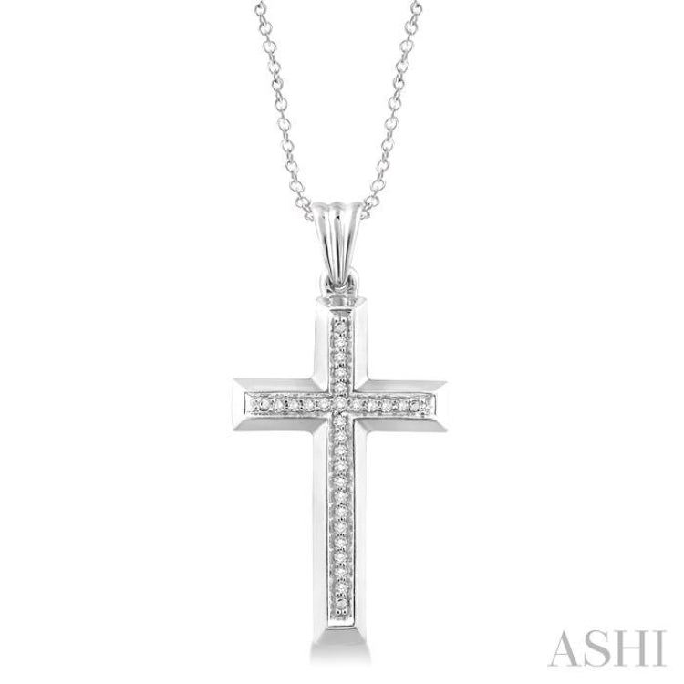 1/10 Ctw Single Cut Diamond Cross Pendant in Sterling Silver with Chain