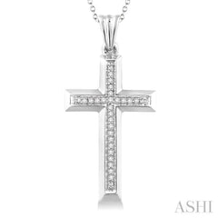 1/10 Ctw Single Cut Diamond Cross Pendant in Sterling Silver with Chain