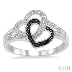 1/10 Ctw White and Black Diamond Heart Shape Ring in Sterling Silver