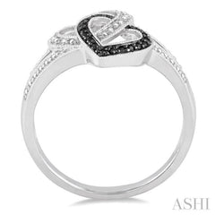 1/10 Ctw White and Black Diamond Heart Shape Ring in Sterling Silver