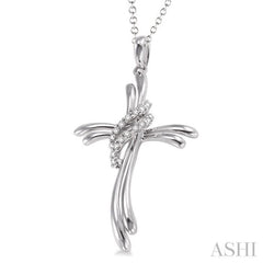 1/20 Ctw Single Cut Diamond Cross Pendant in Sterling Silver with Chain