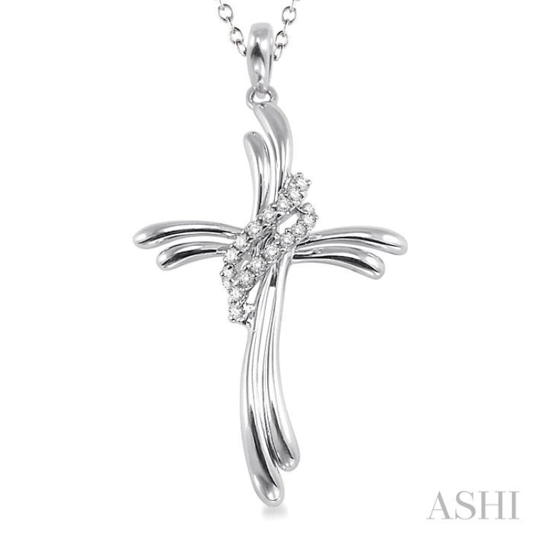 1/20 Ctw Single Cut Diamond Cross Pendant in Sterling Silver with Chain