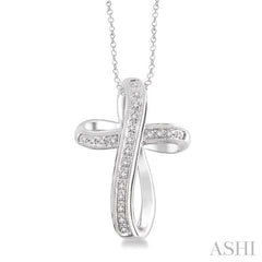 1/10 Ctw Single Cut Diamond Cross Pendant in Sterling Silver with Chain