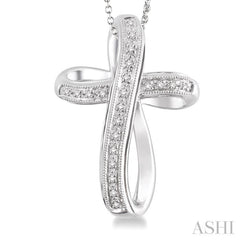 1/10 Ctw Single Cut Diamond Cross Pendant in Sterling Silver with Chain