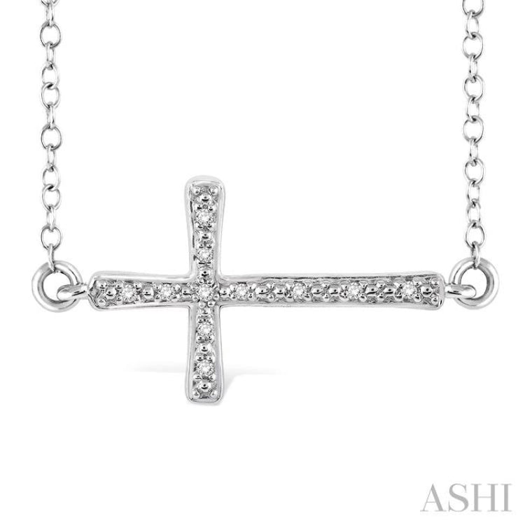 1/20 Ctw Round Cut Diamond Cross Pendant in Sterling Silver with Chain