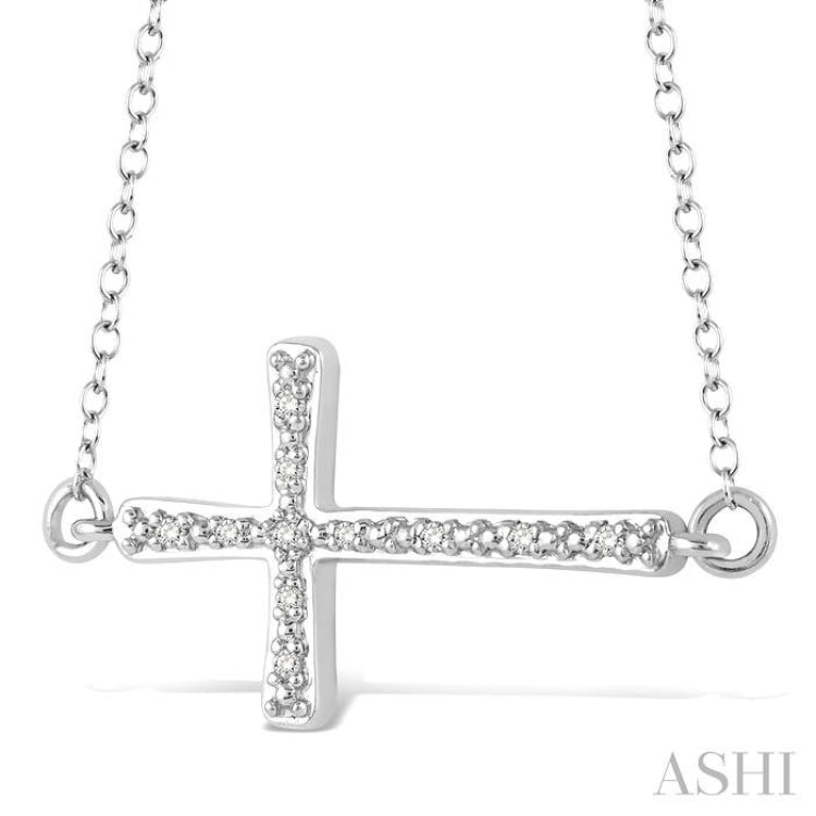 1/20 Ctw Round Cut Diamond Cross Pendant in Sterling Silver with Chain