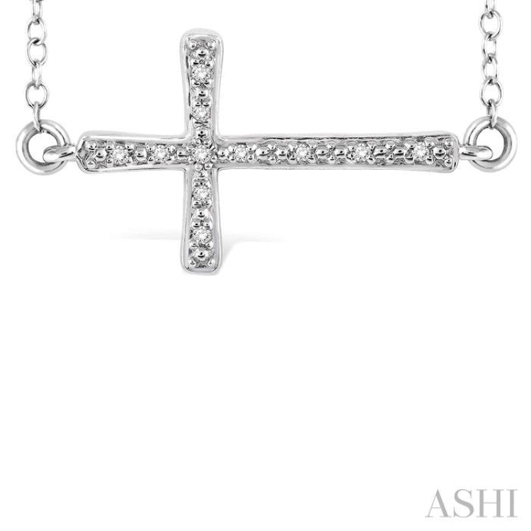 1/20 Ctw Round Cut Diamond Cross Pendant in Sterling Silver with Chain