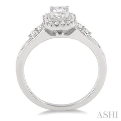 1/2 Ctw Diamond Engagement Ring with 1/4 Ct Princess Cut Center Stone in 14K White Gold