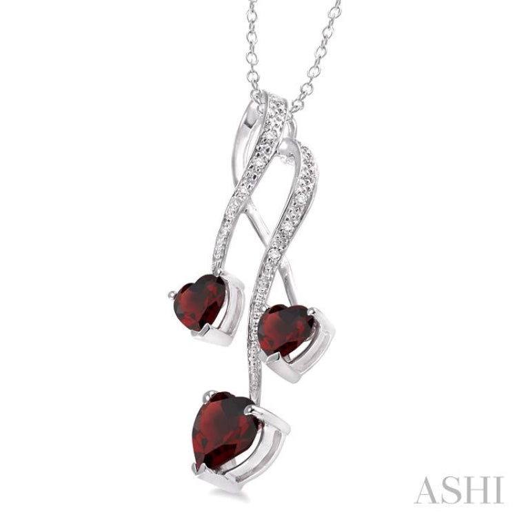 5&7  MM Heart Shape Garnet and 1/50 ctw Single Cut Diamond Pendant in Sterling Silver with Chain