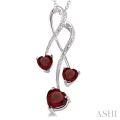 5&7  MM Heart Shape Garnet and 1/50 ctw Single Cut Diamond Pendant in Sterling Silver with Chain