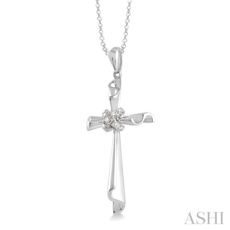 1/20 Ctw Single Cut Diamond Cross Pendant in Sterling Silver with Chain