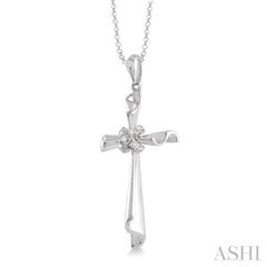 1/20 Ctw Single Cut Diamond Cross Pendant in Sterling Silver with Chain