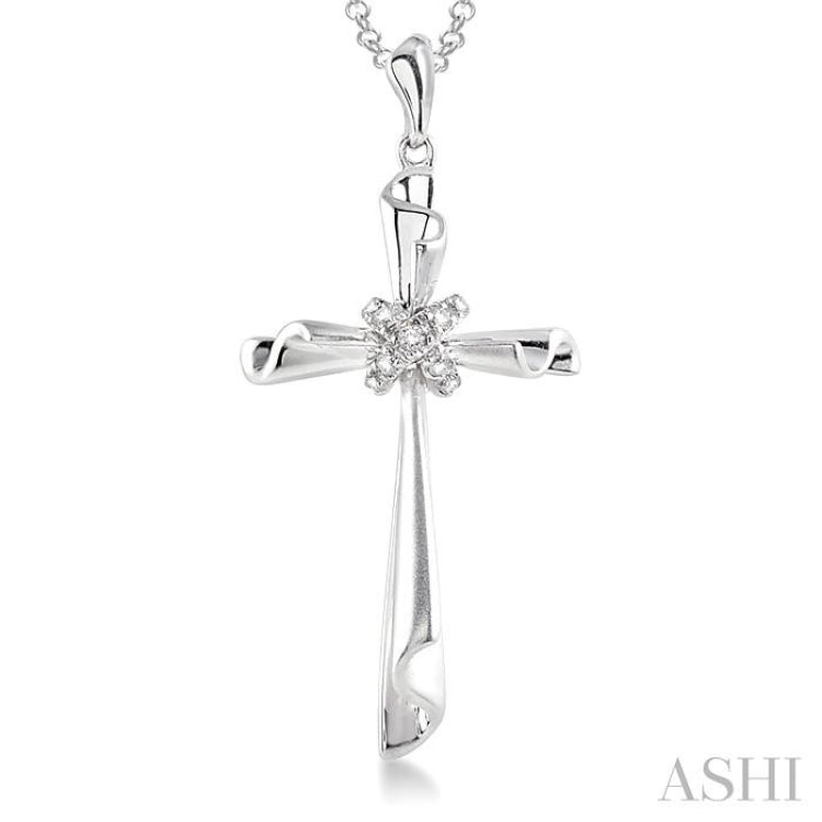 1/20 Ctw Single Cut Diamond Cross Pendant in Sterling Silver with Chain