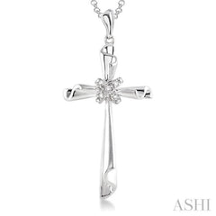 1/20 Ctw Single Cut Diamond Cross Pendant in Sterling Silver with Chain