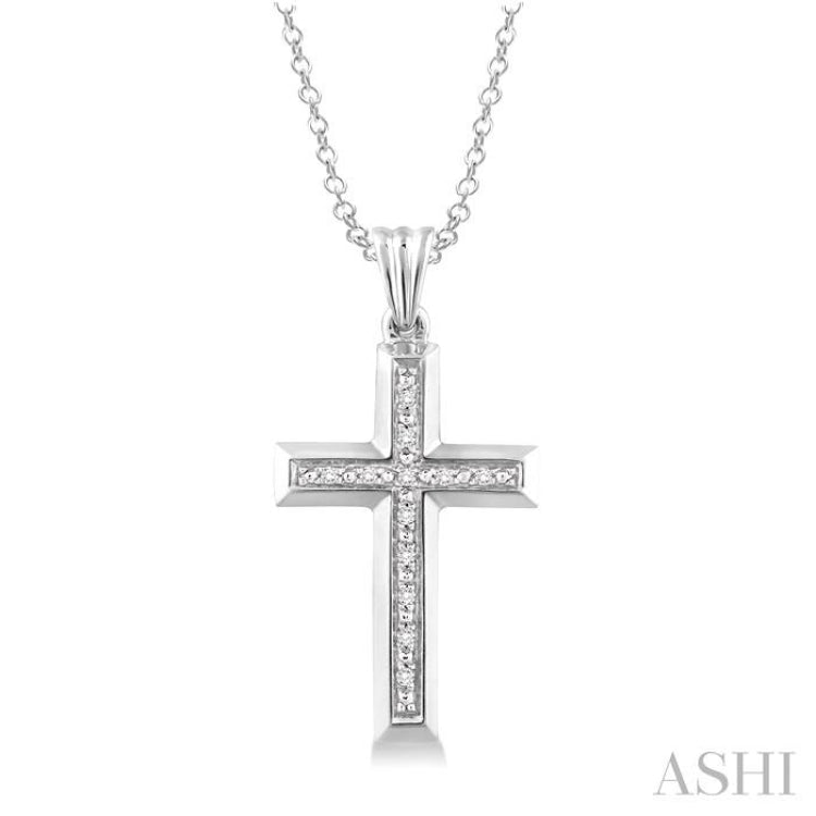 1/20 Ctw Single Cut Diamond Cross Pendant in Sterling Silver with Chain