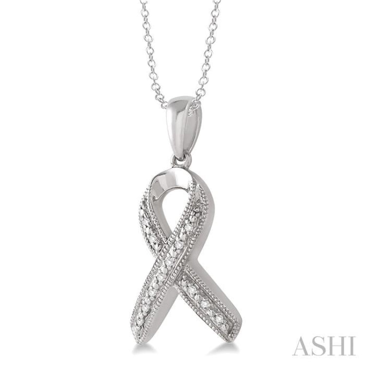 1/20 Ctw Single Cut Diamond Support Ribbon Pendant in Sterling Silver with Chain