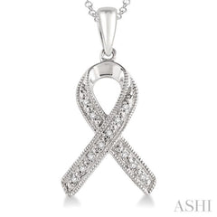 1/20 Ctw Single Cut Diamond Support Ribbon Pendant in Sterling Silver with Chain