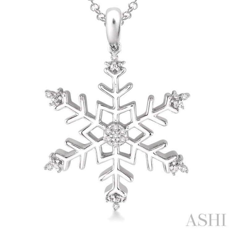 1/20 Ctw Single Cut Diamond Snow Flakes Pendant in Sterling Silver with Chain