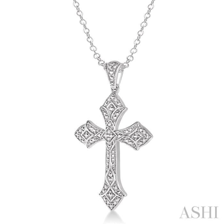 1/20 Ctw Single Cut Diamond Cross Pendant in Sterling Silver with Chain